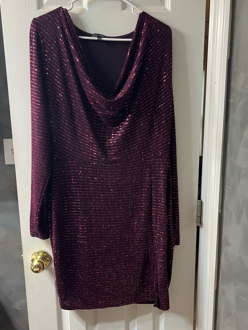 Curvy Sense Plum Sequin Cowl Neck Long Sleeve Party Dress Womens 1x